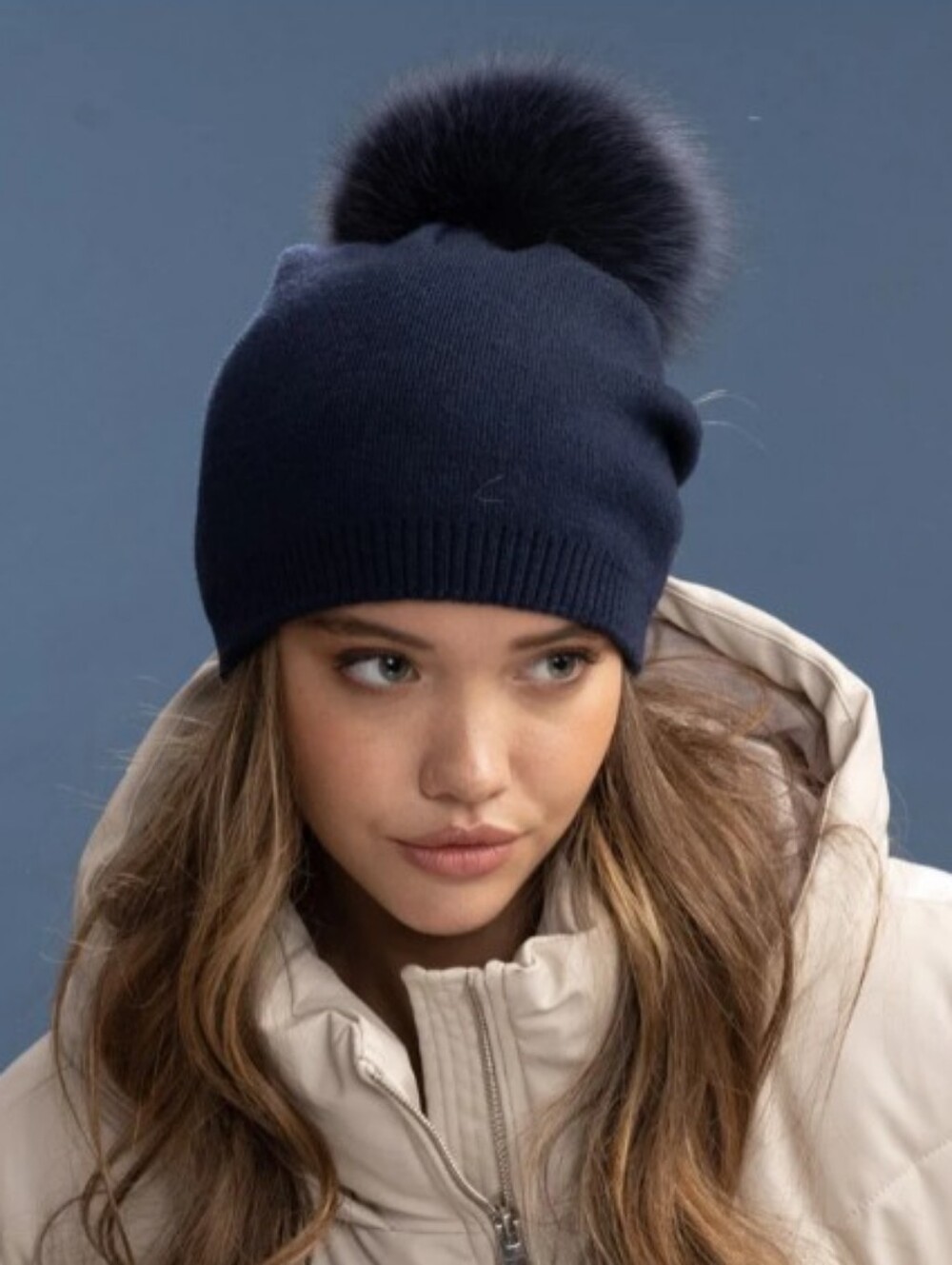 Kyi Kyi Women's Classy Cashmere Detachable Faux Fur Pom Beanie